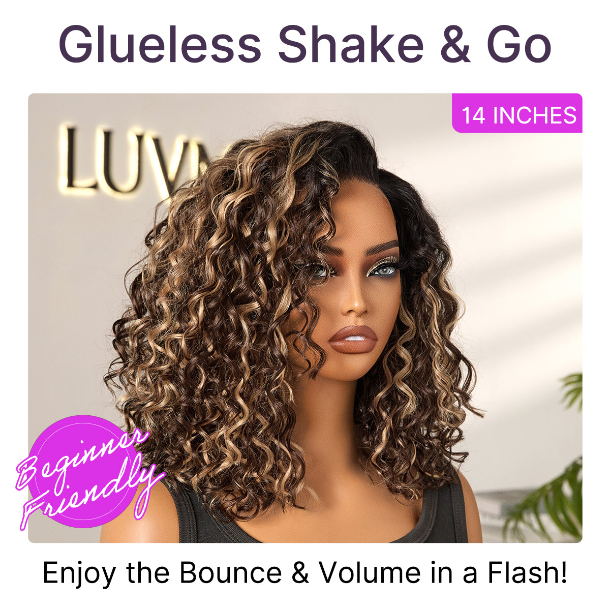 Ready to Go Blonde Highlight / Natural Black / Ombre Brown Water Wave Short Curly Bob Wig Glueless Minimalist HD Lace Wig Pre-Cut Lace-47