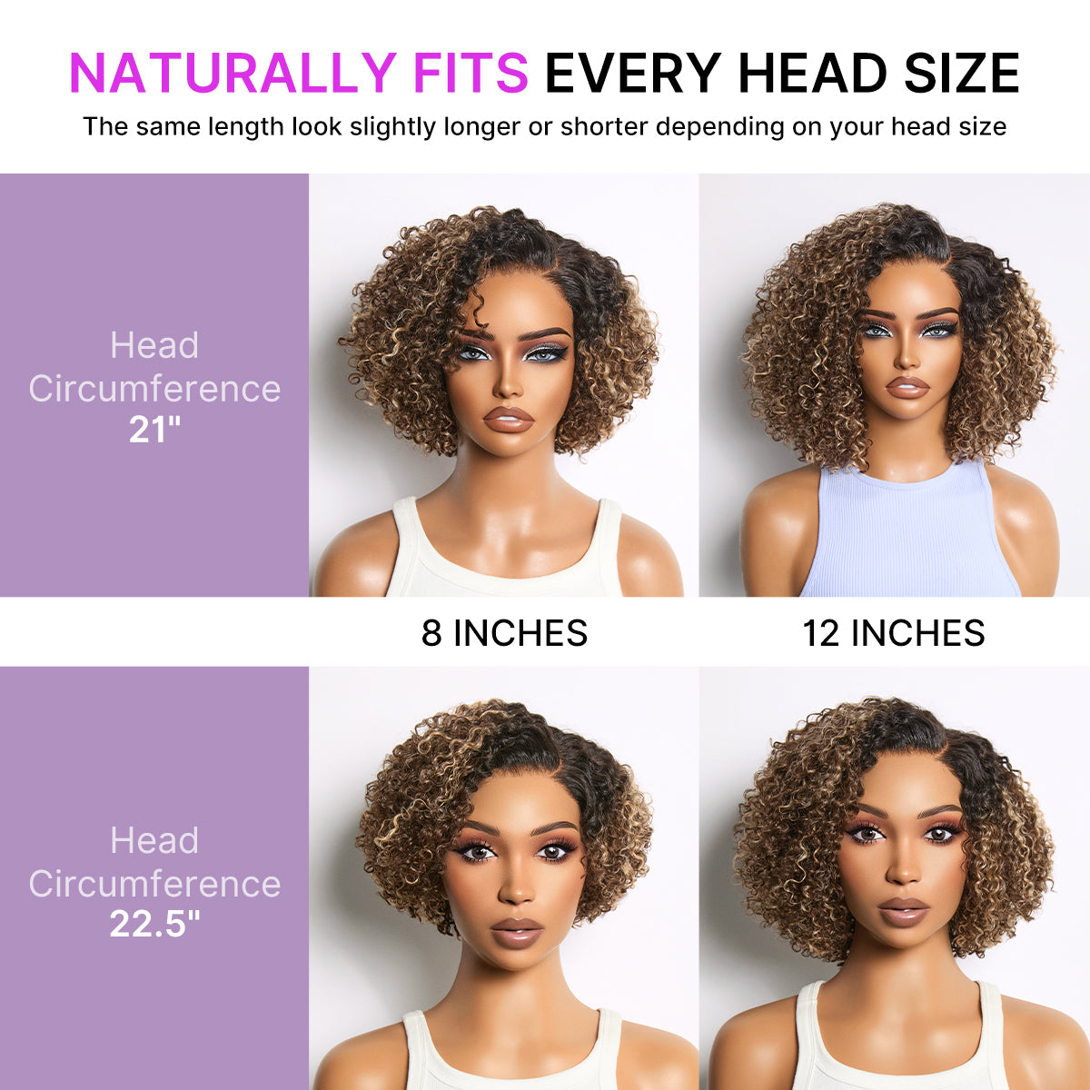 Blonde Highlight Short Cut Kinky Curl Minimalist HD Lace Glueless Side Part Wig Pre-Cut Lace-09