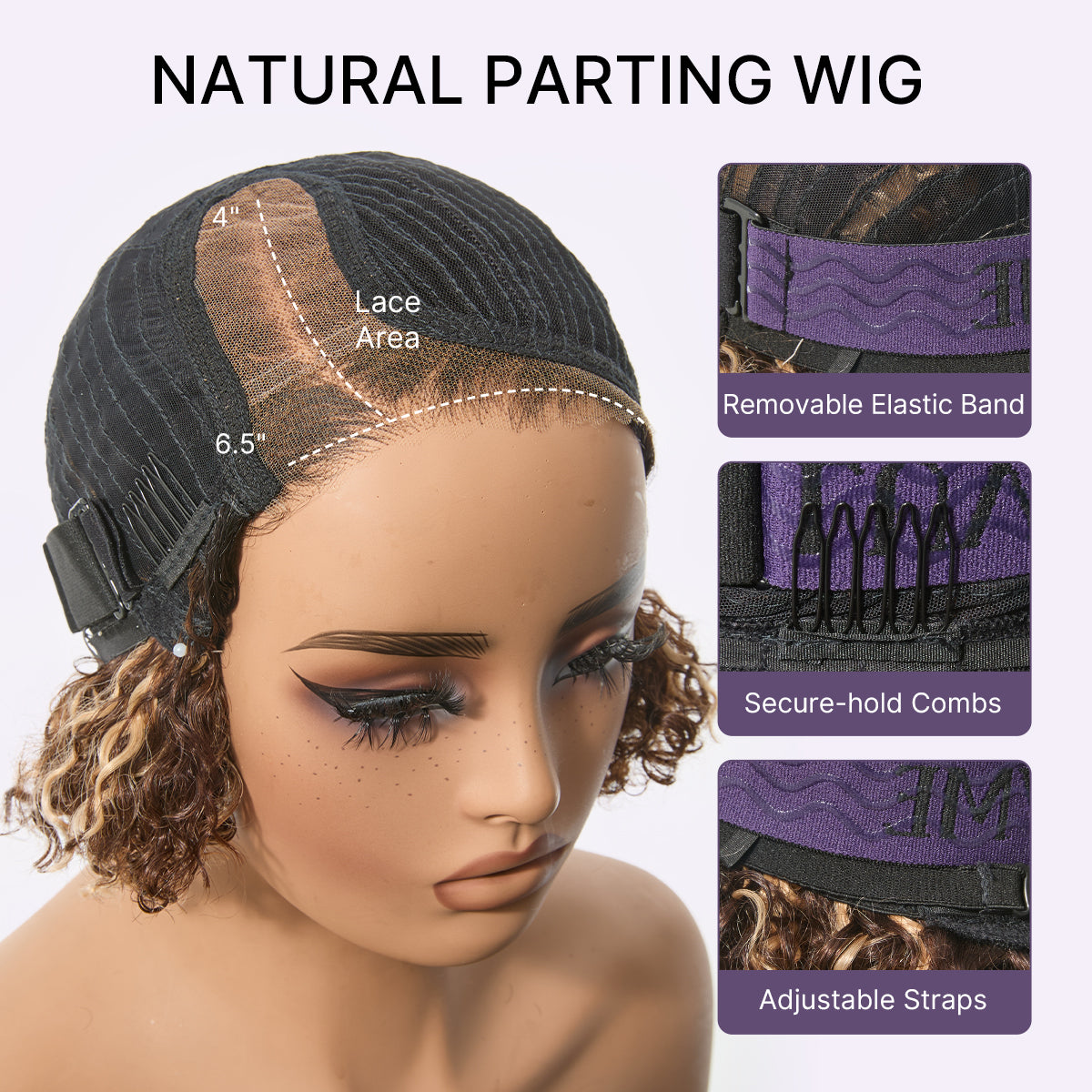 Blonde Highlight Short Cut Kinky Curl Minimalist HD Lace Glueless Side Part Wig Pre-Cut Lace-07