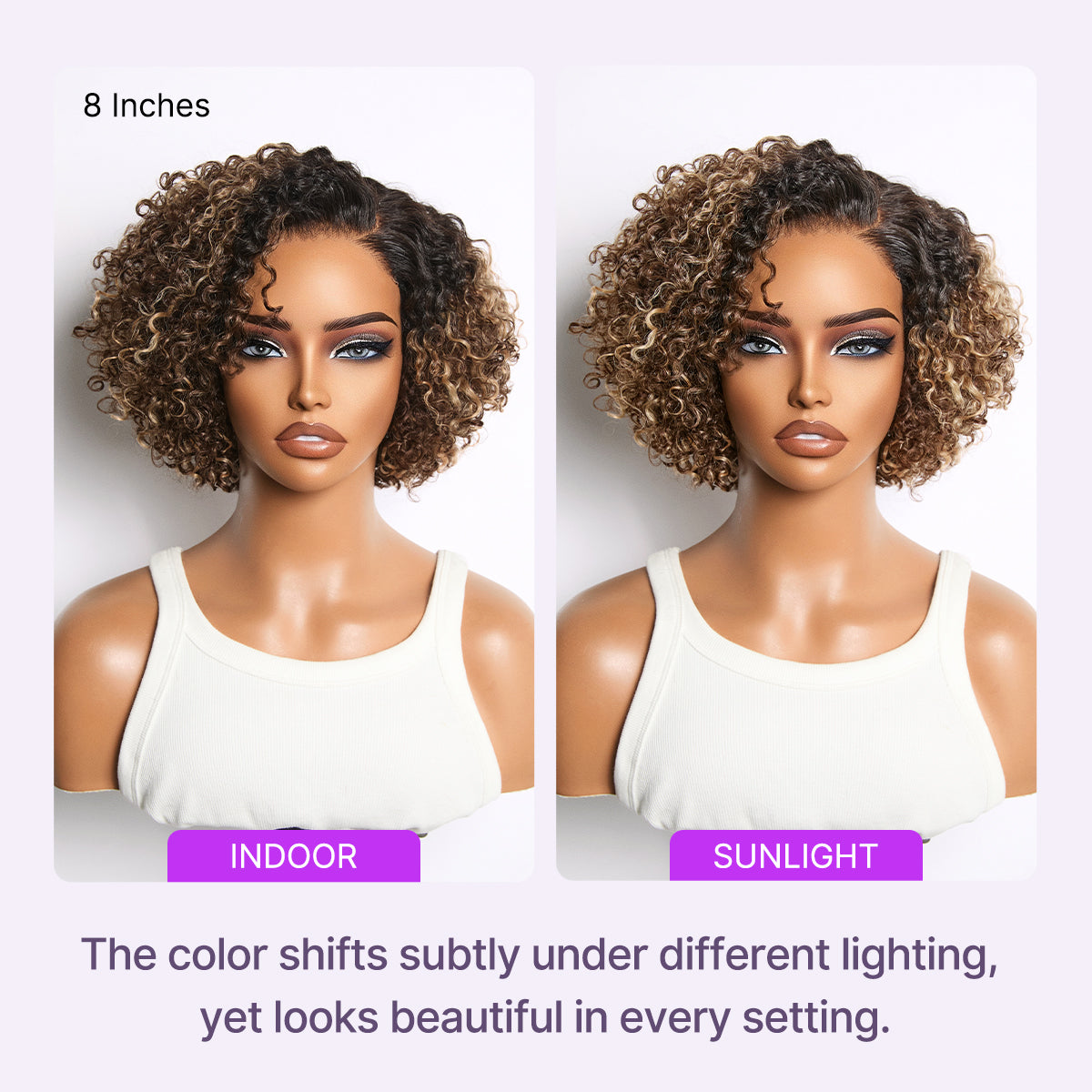 Blonde Highlight Short Cut Kinky Curl Minimalist HD Lace Glueless Side Part Wig Pre-Cut Lace-10