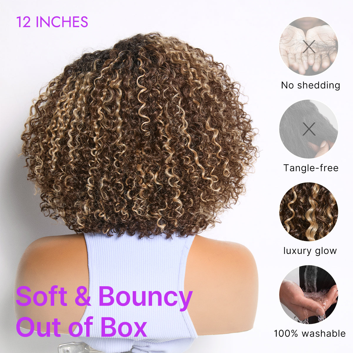 Blonde Highlight Short Cut Kinky Curl Minimalist HD Lace Glueless Side Part Wig Pre-Cut Lace-08