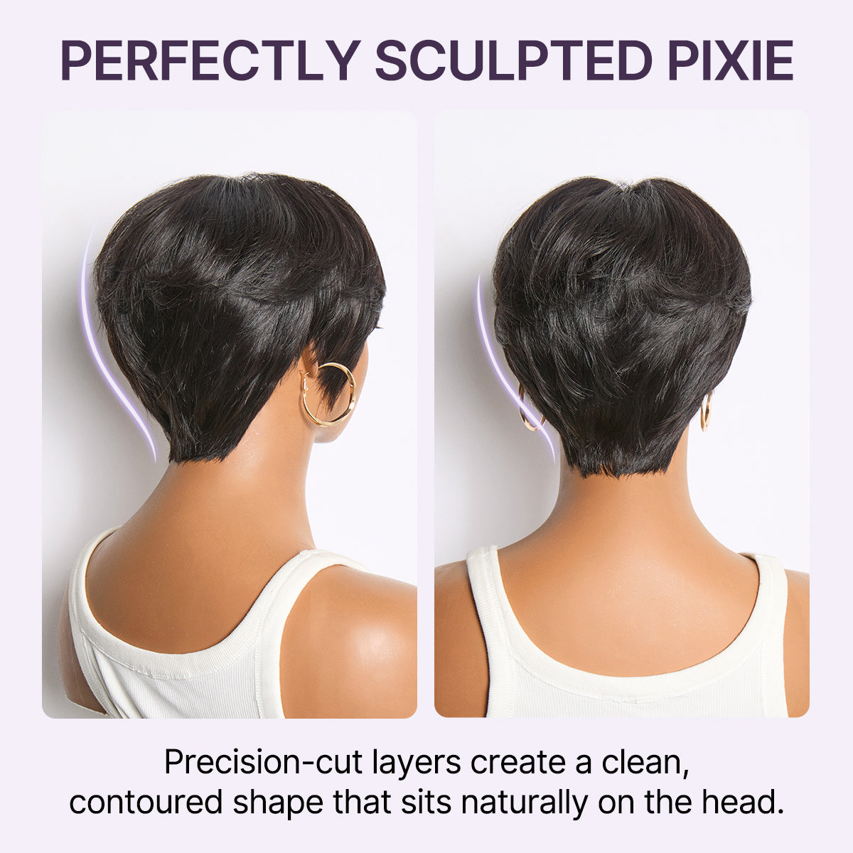 Throw On & Go Natural Black Pixie Cut with Swept Bangs Glueless Minimalist Lace Wig-04