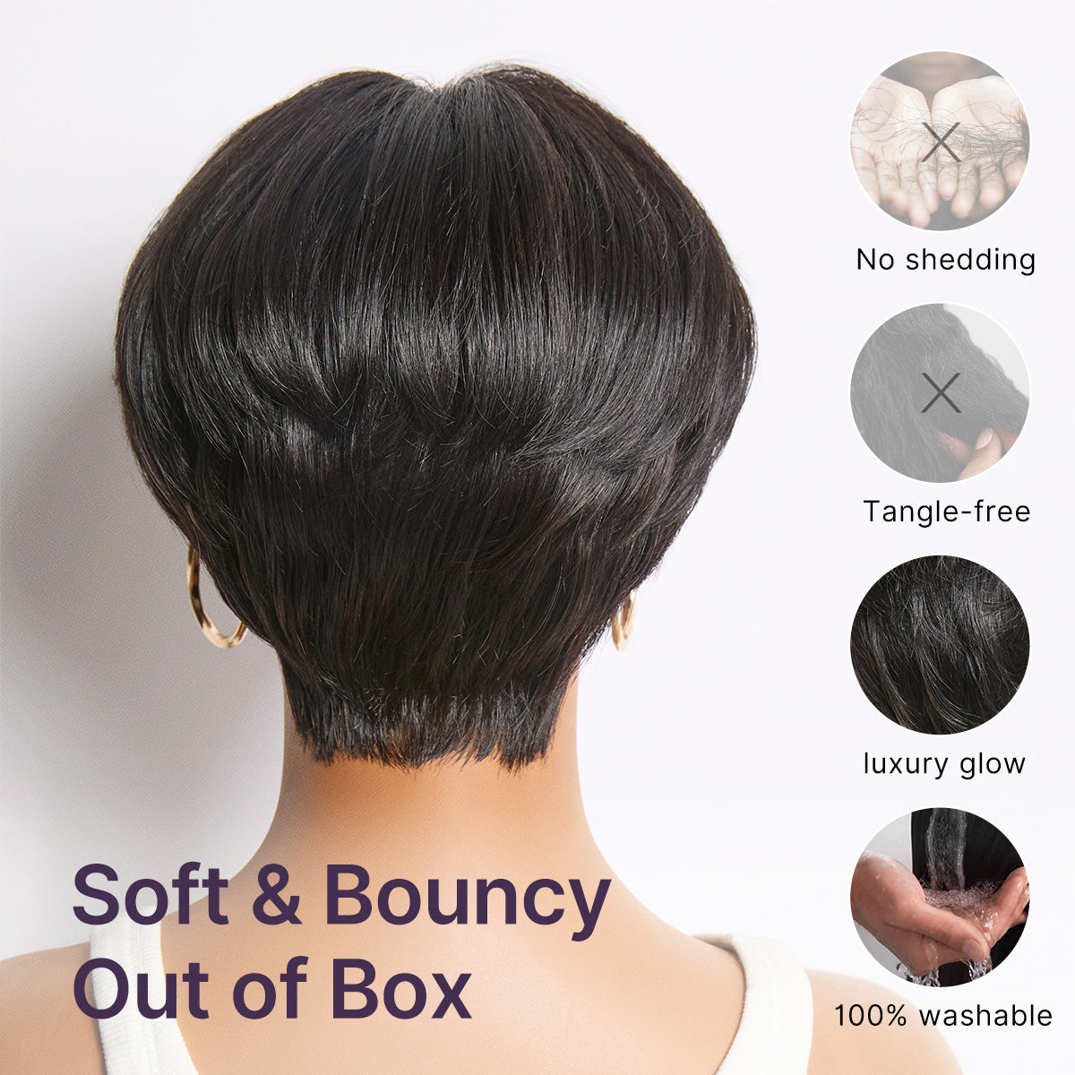 Throw On & Go Natural Black Pixie Cut with Swept Bangs Glueless Minimalist Lace Wig-06