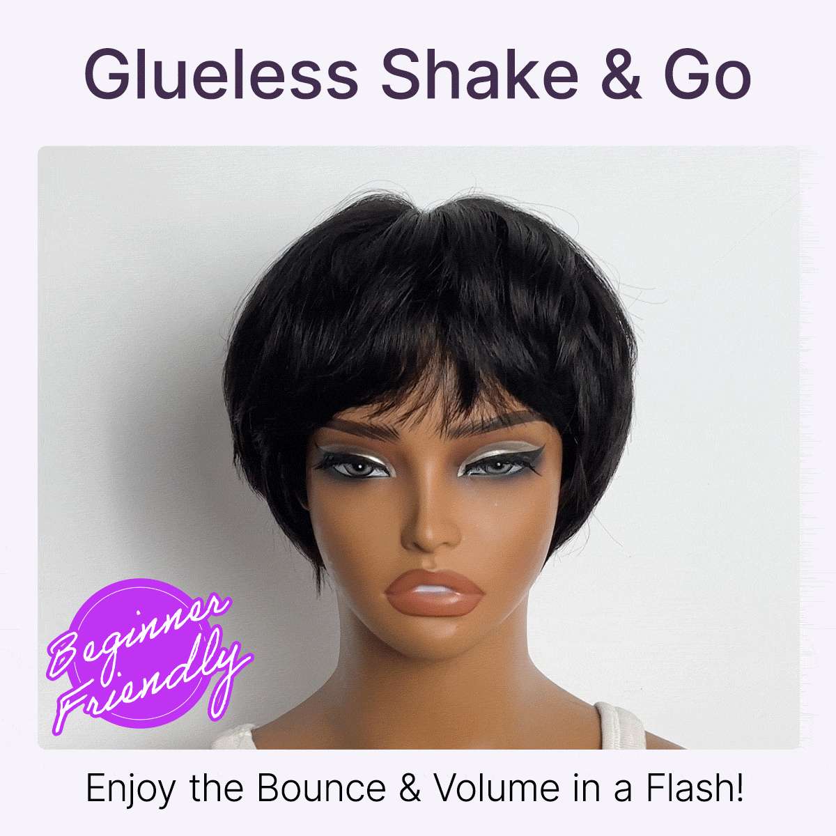 Throw On & Go Natural Black Pixie Cut with Swept Bangs Glueless Minimalist Lace Wig-02