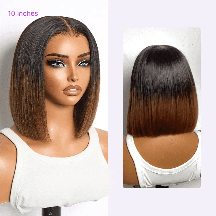 Ombre Brown Silky Blunt Cut Bob Glueless 7x6 Closure HD Lace 