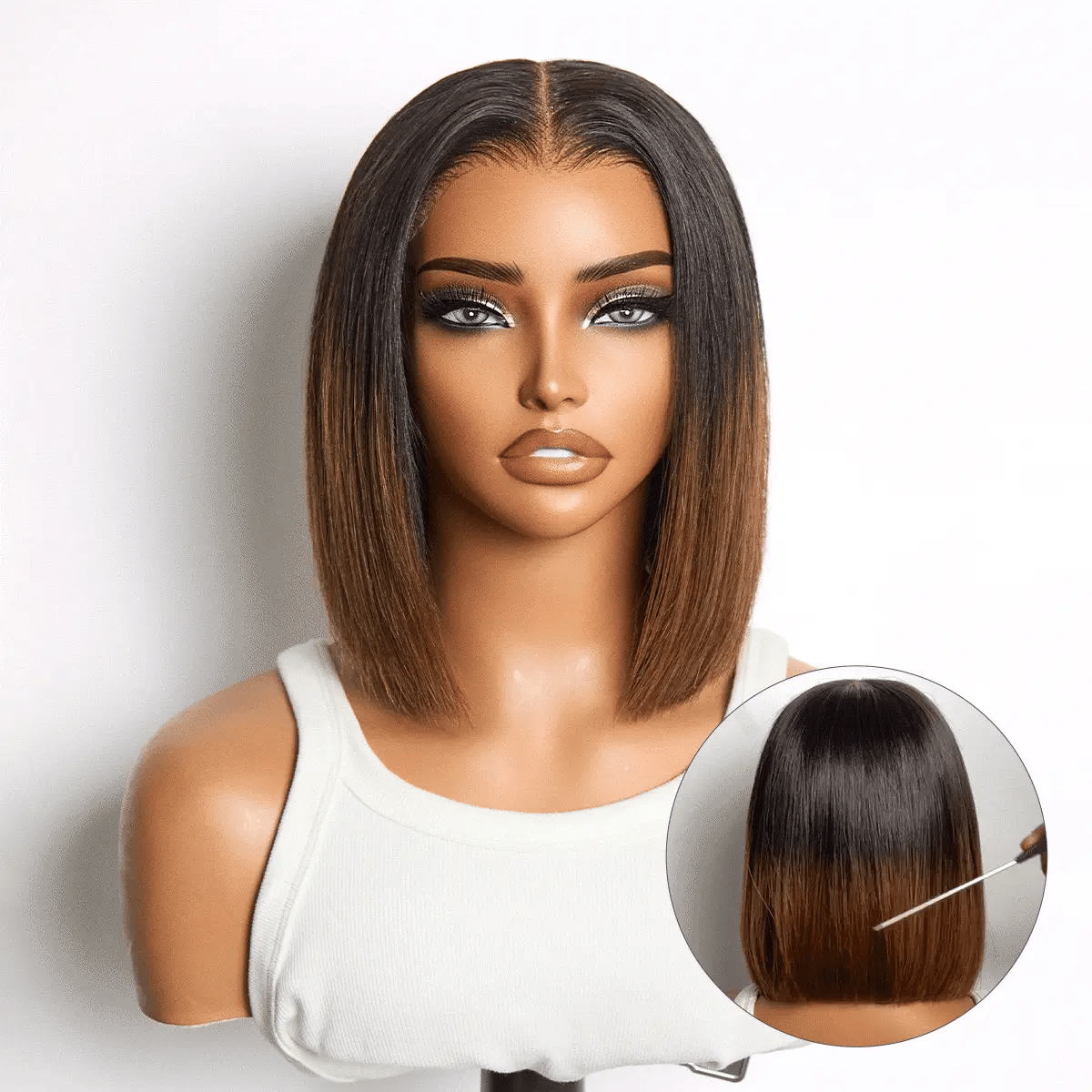 Luvme All-Day Comfort™ Wig Ombre Brown Silky Blunt Cut Bob Glueless 7x6 Closure HD Lace Wig Pre-Cut Lace-01