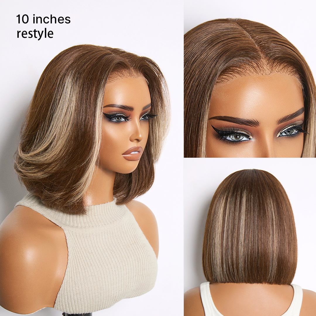 Ash Blonde Highlight Glueless 5x5 HD Closure Lace Bob Wig Pre-Cut Lace Flexi-Fit Drawstring Cap-07
