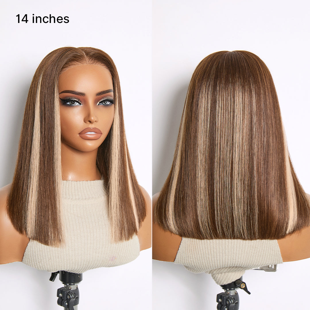 Ash Blonde Highlight Glueless 5x5 HD Closure Lace Bob Wig Pre-Cut Lace Flexi-Fit Drawstring Cap-06
