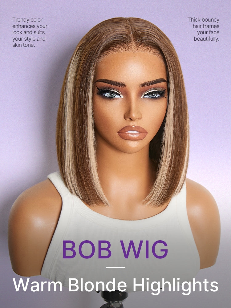 Special Add-On | Ash Blonde Highlight Glueless 5x5 HD Closure Lace Bob Wig Pre-Cut Lace Flexi-Fit Drawstring Cap-13