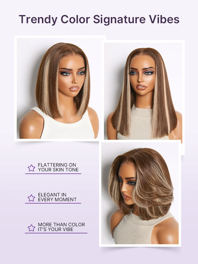 Special Add-On | Ash Blonde Highlight Glueless 5x5 HD Closure Lace Bob Wig Pre-Cut Lace Flexi-Fit Drawstring Cap-14