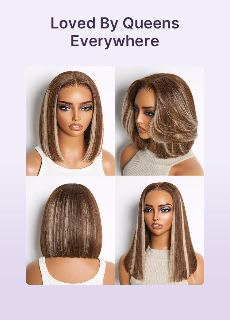 VIP ONLY | Ash Blonde Highlight Glueless 5x5 HD Closure Lace Bob Wig Pre-Cut Lace Flexi-Fit Drawstring Cap-07