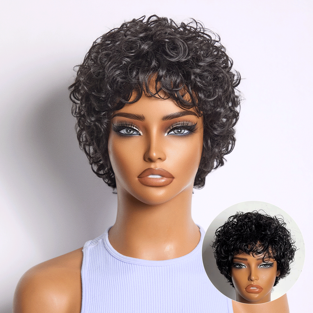 curly pixie cut hairstyle for women over 50 with natural black curls