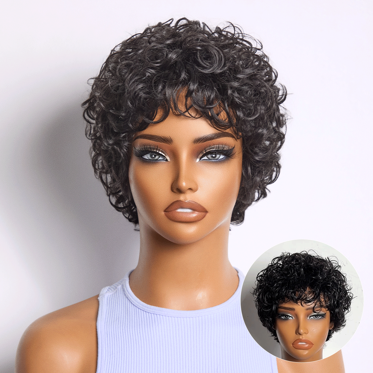 Throw On & Go Natural Black Big Curly Glueless Short Wig Ultra Comfort Cotton Cap Hair Loss Friendly Wig-28