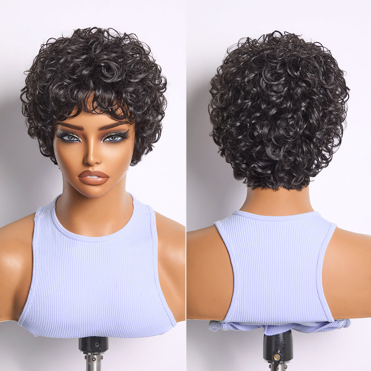 Throw On & Go Natural Black Big Curly Glueless Short Wig Ultra Comfort Cotton Cap Hair Loss Friendly Wig-30