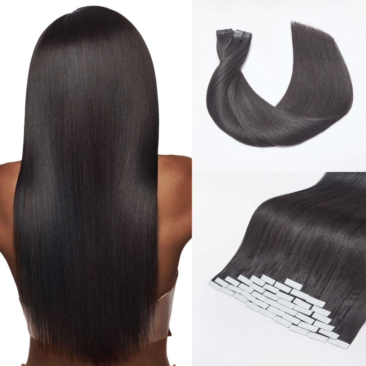 Tape in Extensions Human Hair 110g 40pcs Yaki Straight Natural Black Seamless Invisible Double Sided Extensions-03