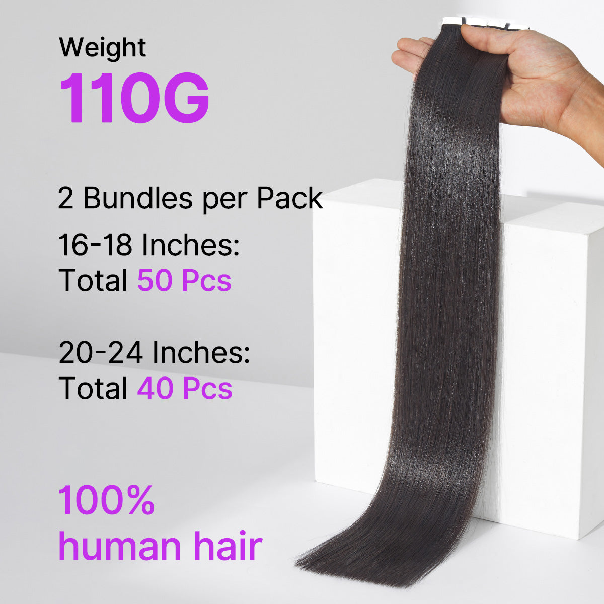 Tape in Extensions Human Hair 110g 40pcs Yaki Straight Natural Black Seamless Invisible Double Sided Extensions-10
