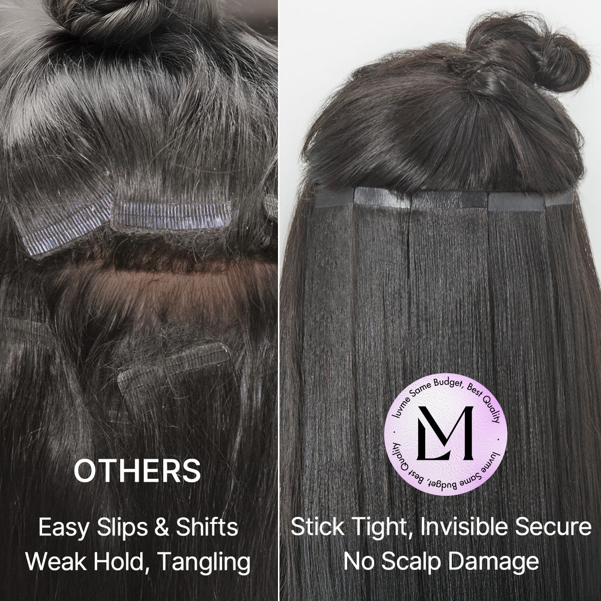 Tape in Extensions Human Hair 110g 40pcs Yaki Straight Natural Black Seamless Invisible Double Sided Extensions-07