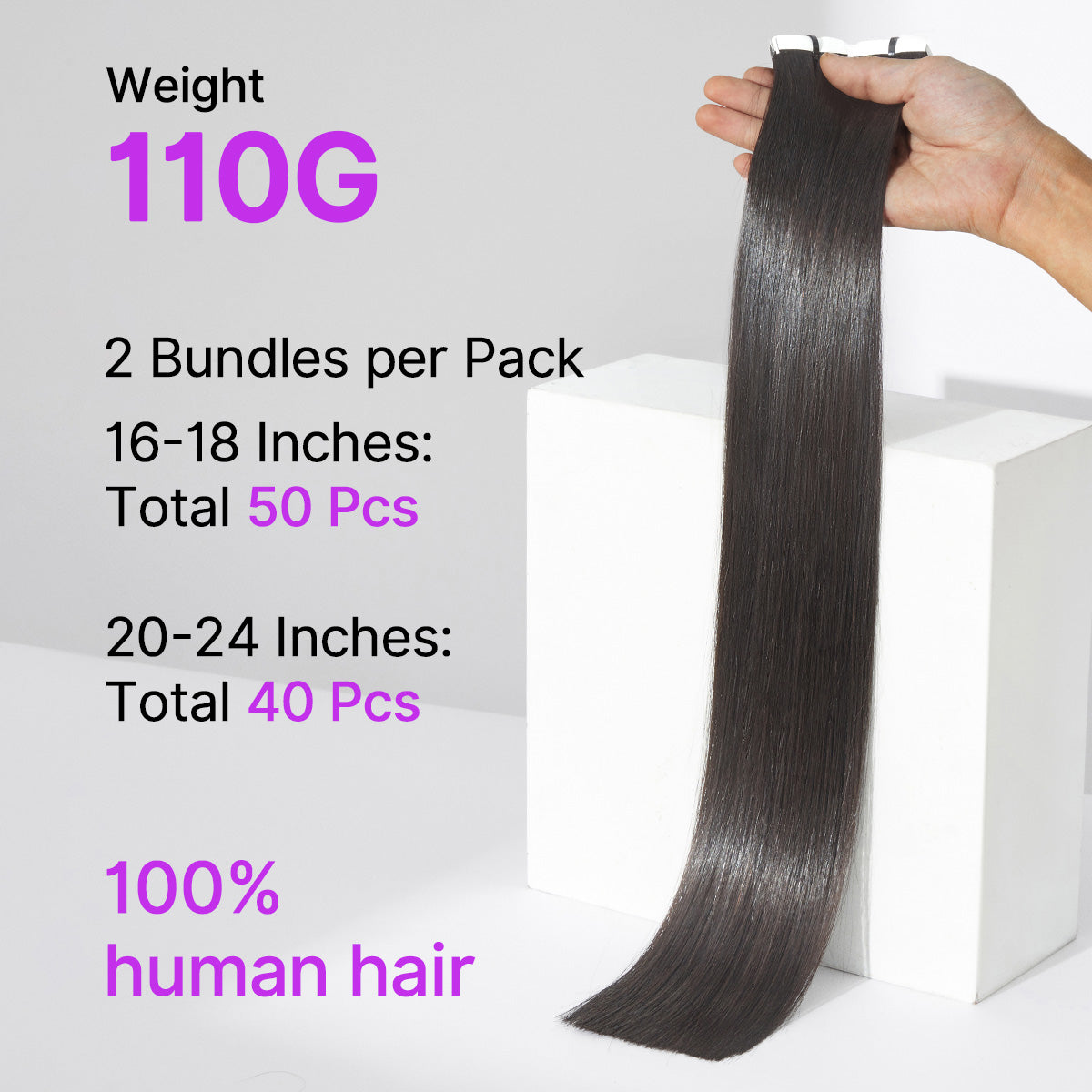 Tape in Extensions Human Hair 110g 40pcs Silky Straight Natural Black Seamless Invisible Double Sided Extensions-10