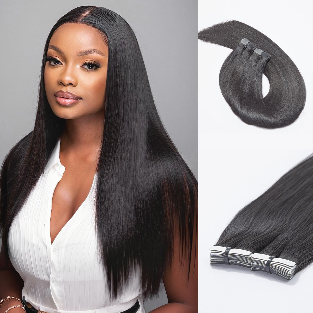 Tape in Extensions Human Hair 110g 40pcs Silky Straight Natural Black Seamless Invisible Double Sided Extensions-02