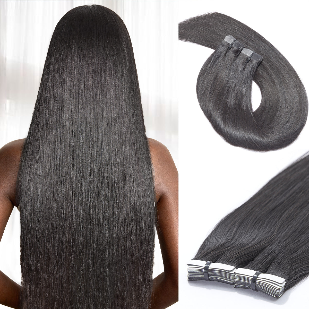 Tape in Extensions Human Hair 110g 40pcs Silky Straight Natural Black Seamless Invisible Double Sided Extensions-03
