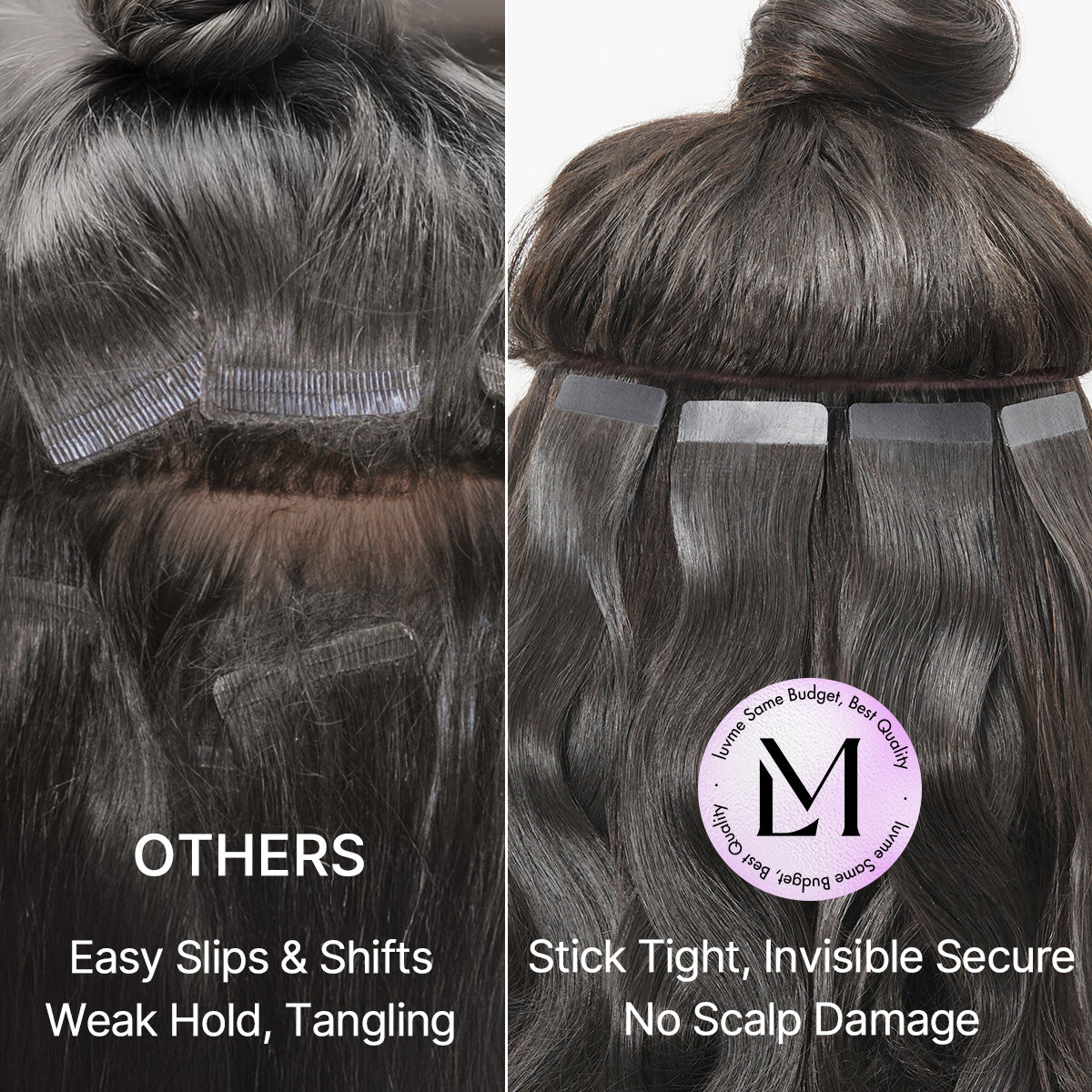 Tape in Extensions Human Hair 110g 40pcs Body Wave Natural Black Seamless Invisible Double Sided Extensions-06