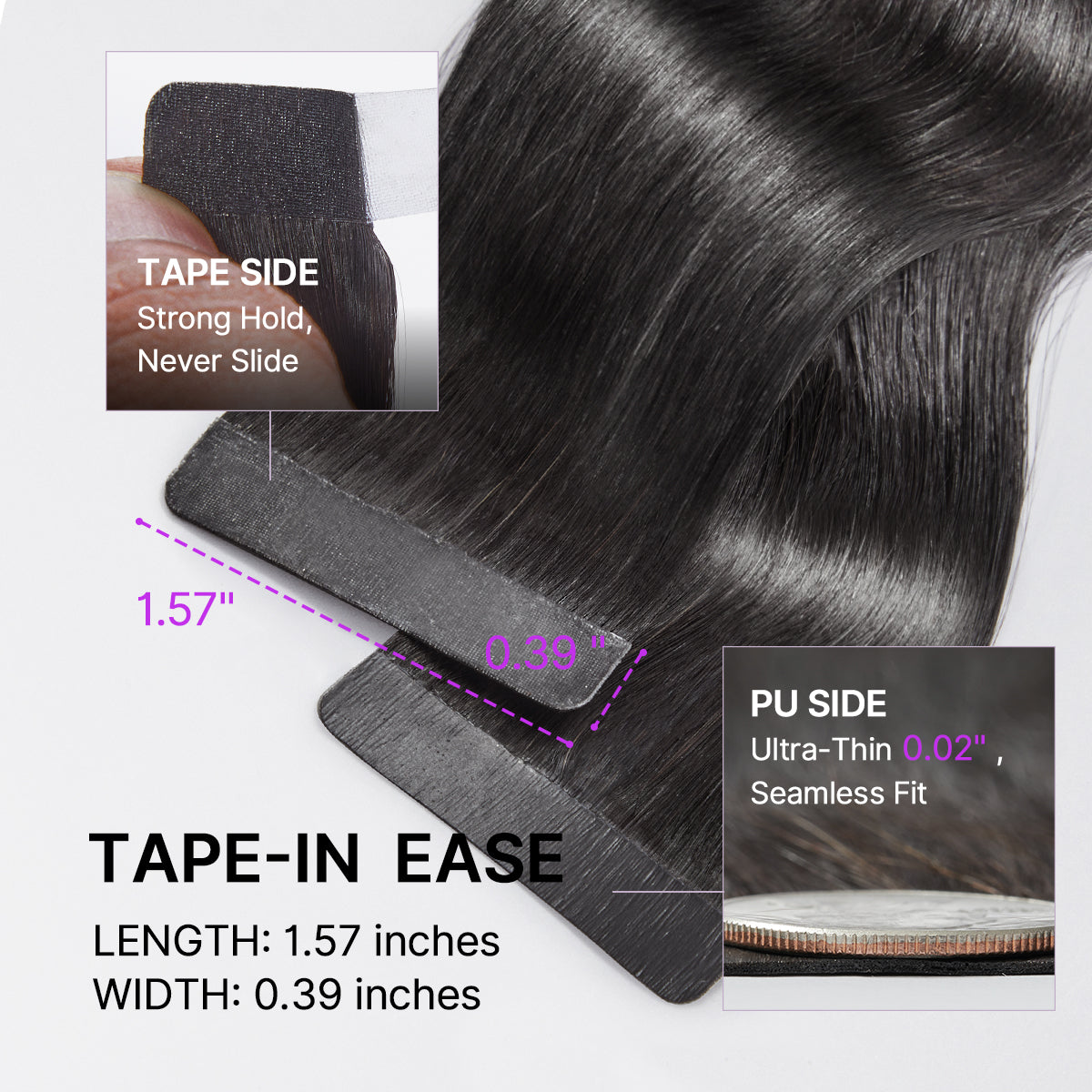 Tape in Extensions Human Hair 110g 40pcs Body Wave Natural Black Seamless Invisible Double Sided Extensions-04