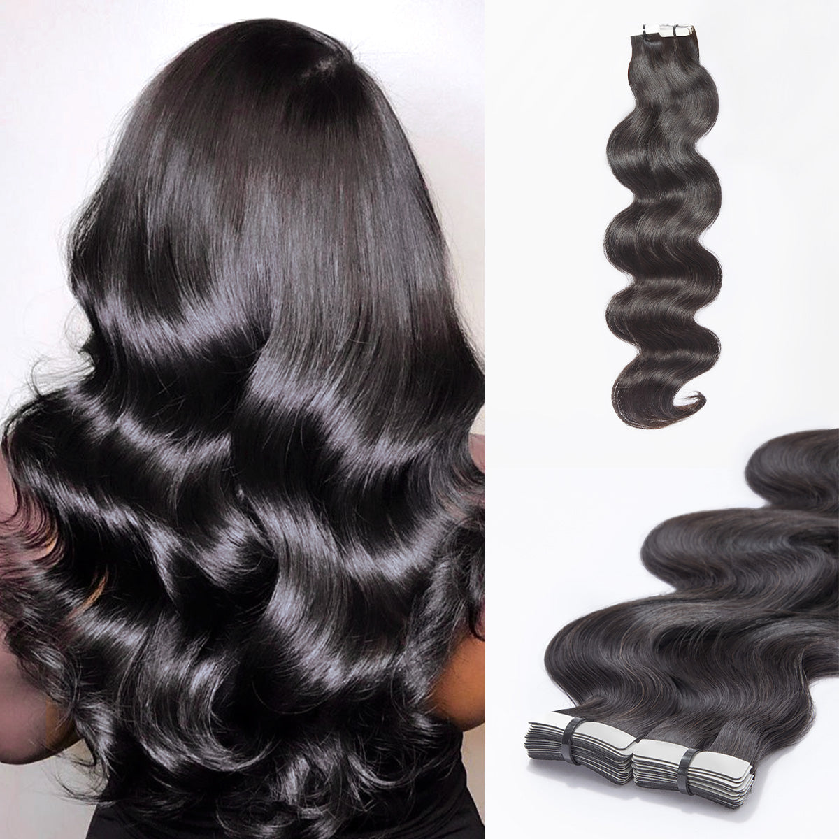 Tape in Extensions Human Hair 110g 40pcs Body Wave Natural Black Seamless Invisible Double Sided Extensions-01
