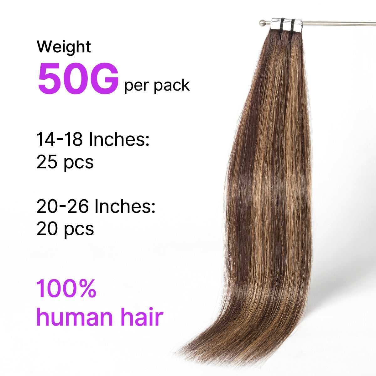 Chocolate Caramel Highlight Tape In Hair Extensions Human Hair 20pcs 50g Silky Straight Invisible Double Sided Tape Extensions-08