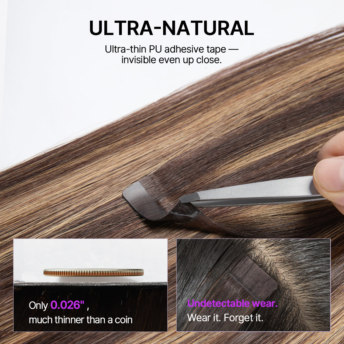 Chocolate Caramel Highlight Tape In Hair Extensions Human Hair 20pcs 50g Silky Straight Invisible Double Sided Tape Extensions-03