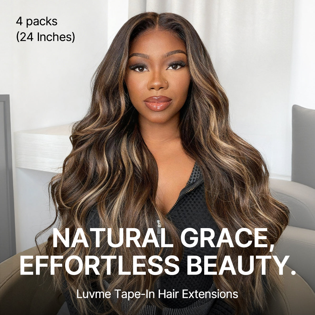 Chocolate Caramel Highlight Tape In Hair Extensions Human Hair 20pcs 50g Silky Straight Invisible Double Sided Tape Extensions-02