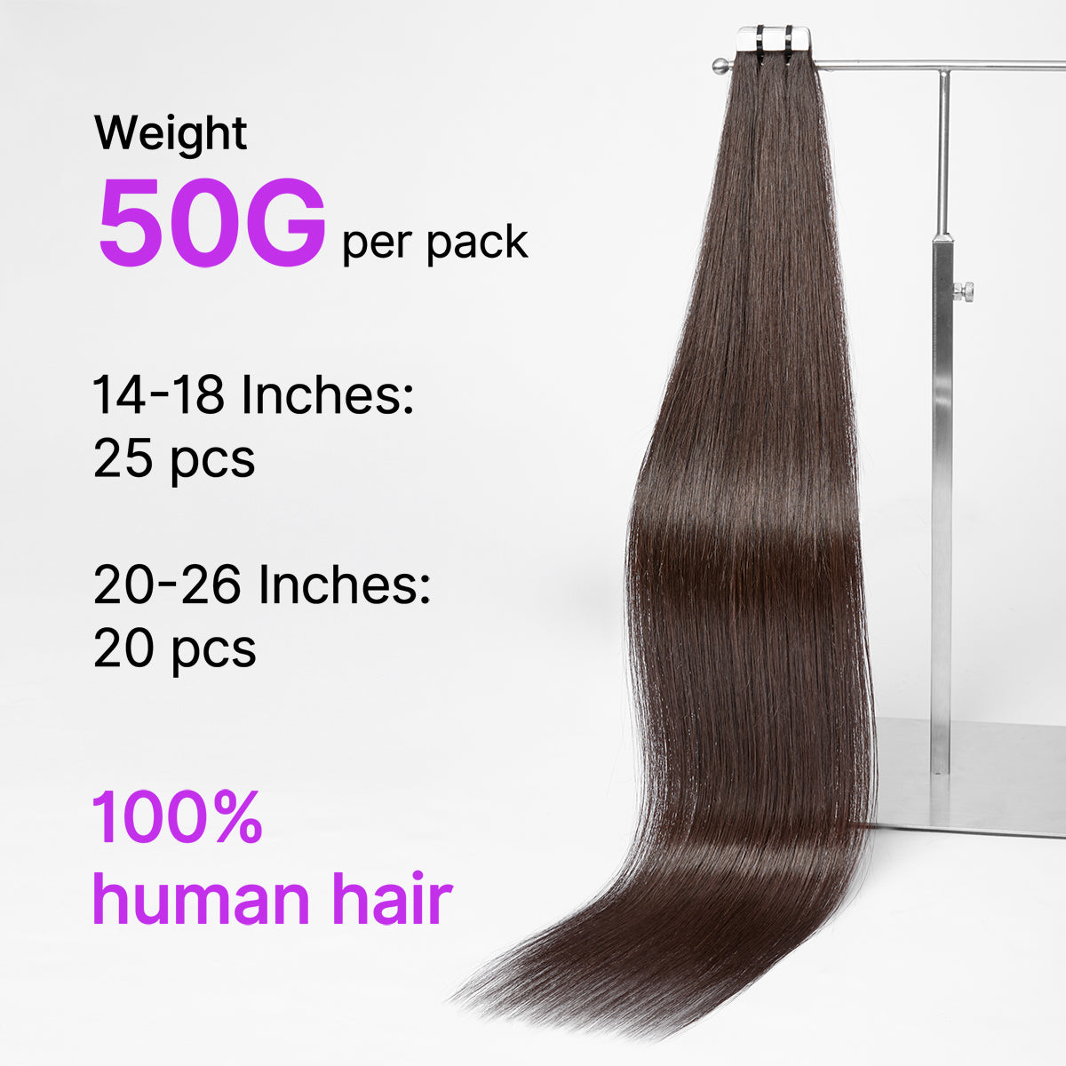 Tape In Hair Extensions Human Hair 20pcs 50g Rich Mocha Brown Silky Straight Invisible Double Sided Tape Extensions-09