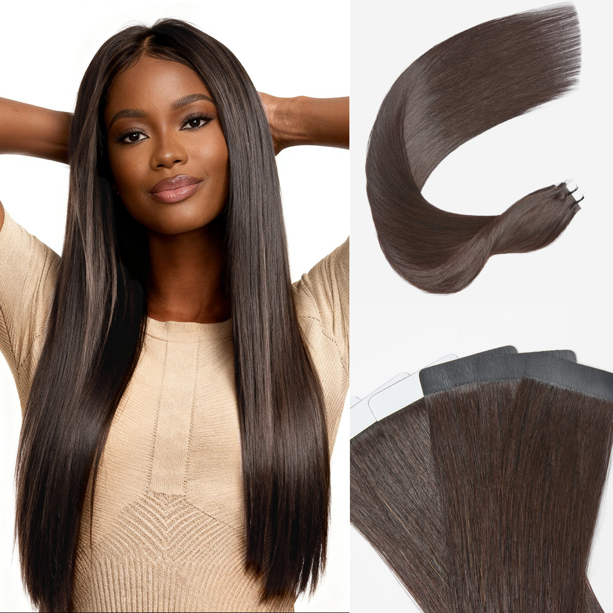 Tape In Hair Extensions Human Hair 20pcs 50g Rich Mocha Brown Silky Straight Invisible Double Sided Tape Extensions-01