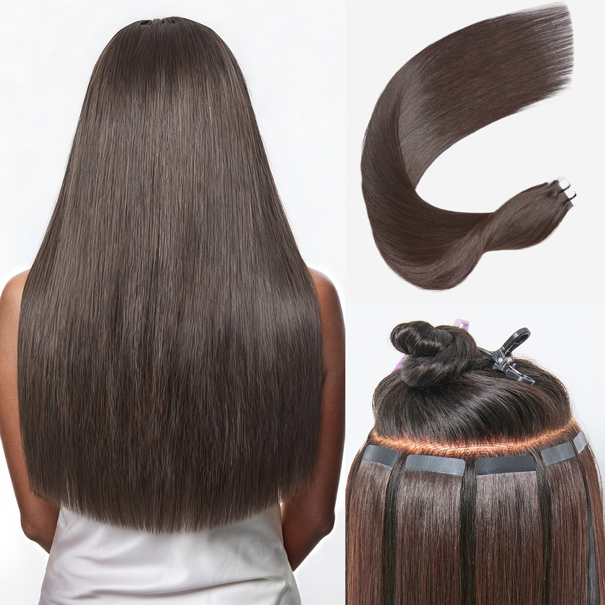 Tape In Hair Extensions Human Hair 20pcs 50g Rich Mocha Brown Silky Straight Invisible Double Sided Tape Extensions-02