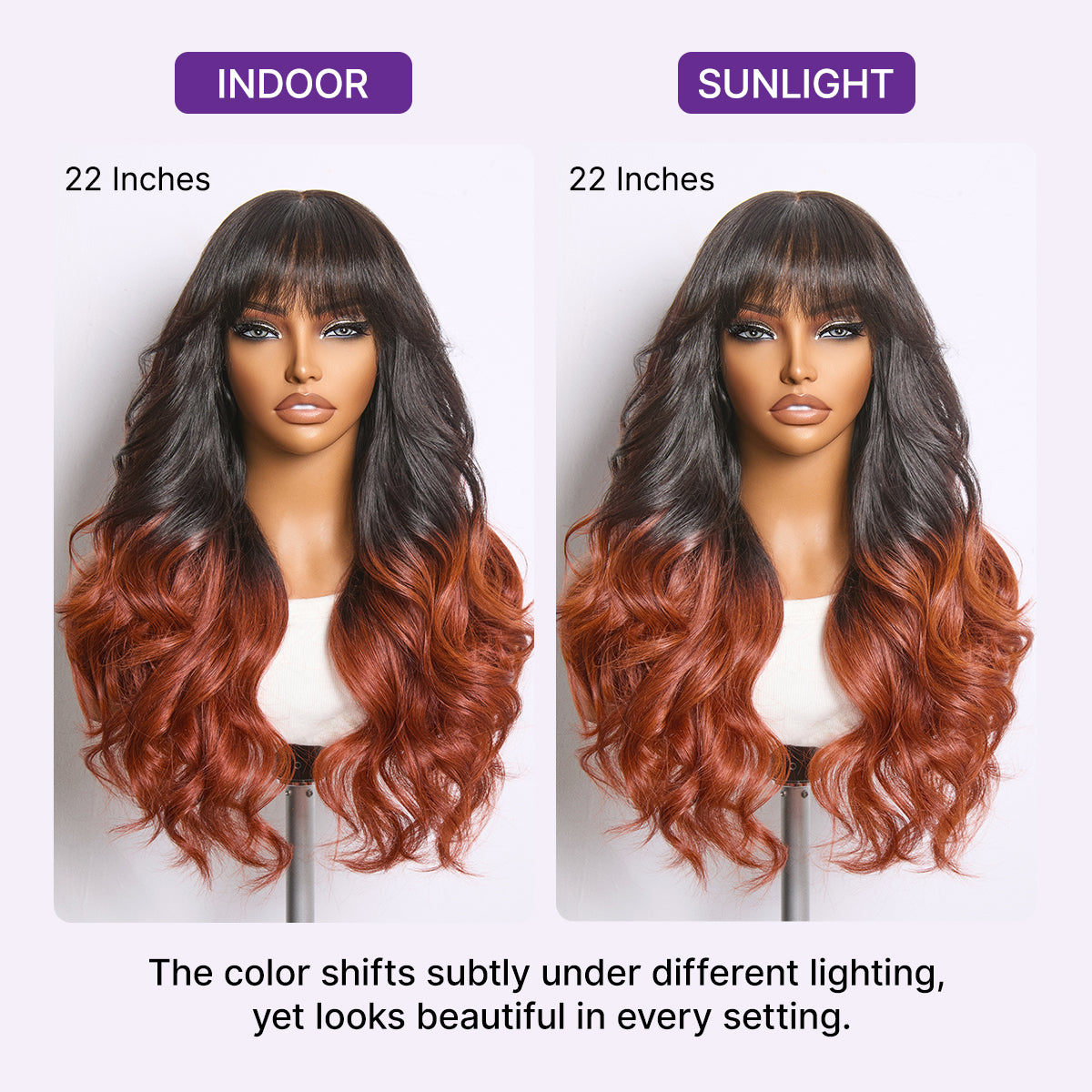 Ombre Reddish Brown Loose Wave Glueless 5x5 Closure Lace Wig with Bangs Pre-Cut Lace-08