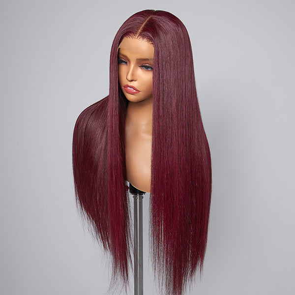 Luvme Mystery Mulberry Silky Straight 4x4 closure lace glueless wig with natural black hair and lace front, styled straight.