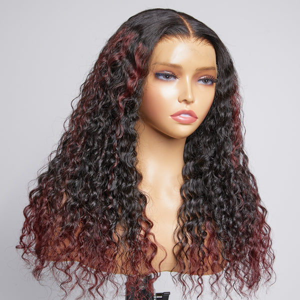 Limited Design | Burgundy Tails Highlight Deep Wave Glueless 13x4 Frontal HD Lace Long Wig 100% human hair-03