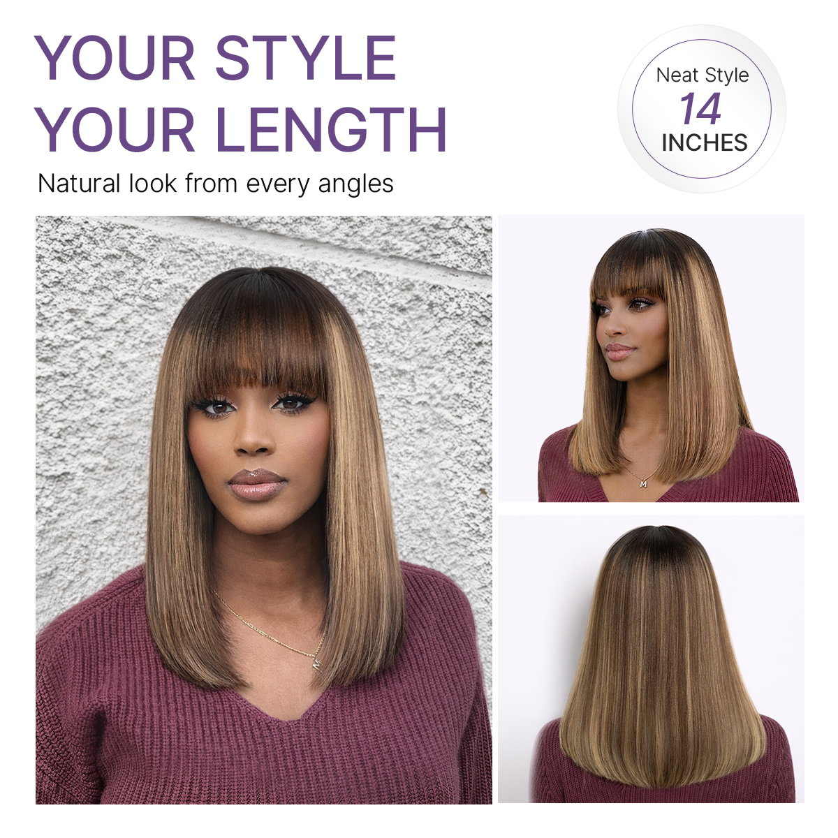 Beginner Friendly Honey Blonde Highlight Yaki Blunt Cut Bob Glueless Minimalist Lace Bob Wig with Bangs-07