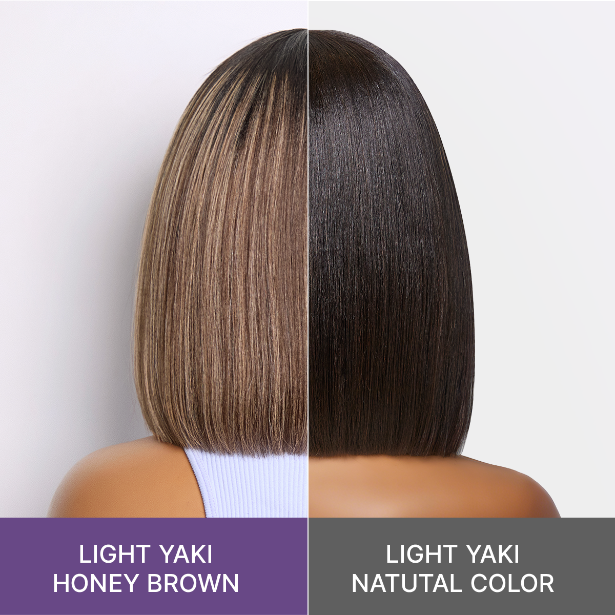 Special Add-On | Beginner Friendly Honey Blonde Highlight Yaki Blunt Cut Bob Glueless Minimalist Lace Bob Wig with Bangs-07