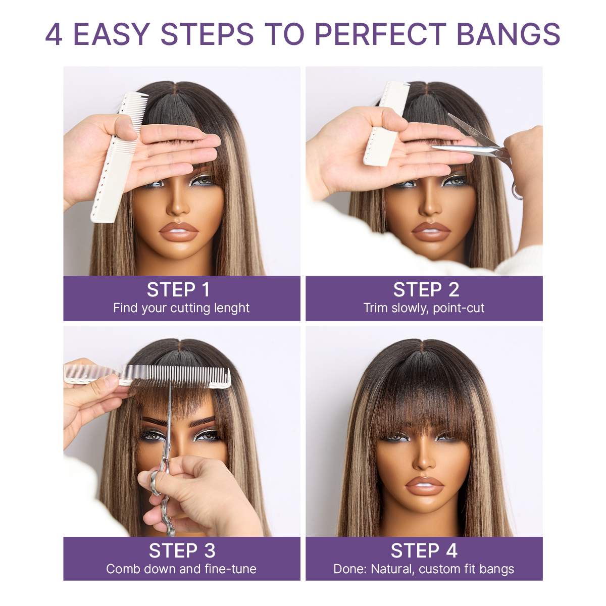 Honey blonde highlight Yaki blunt cut bob wig with bangs, glueless lace construction, by Luvme Hair, ideal for beginners.