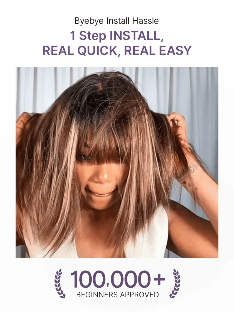 Special Add-On | Beginner Friendly Honey Blonde Highlight Yaki Blunt Cut Bob Glueless Minimalist Lace Bob Wig with Bangs-15