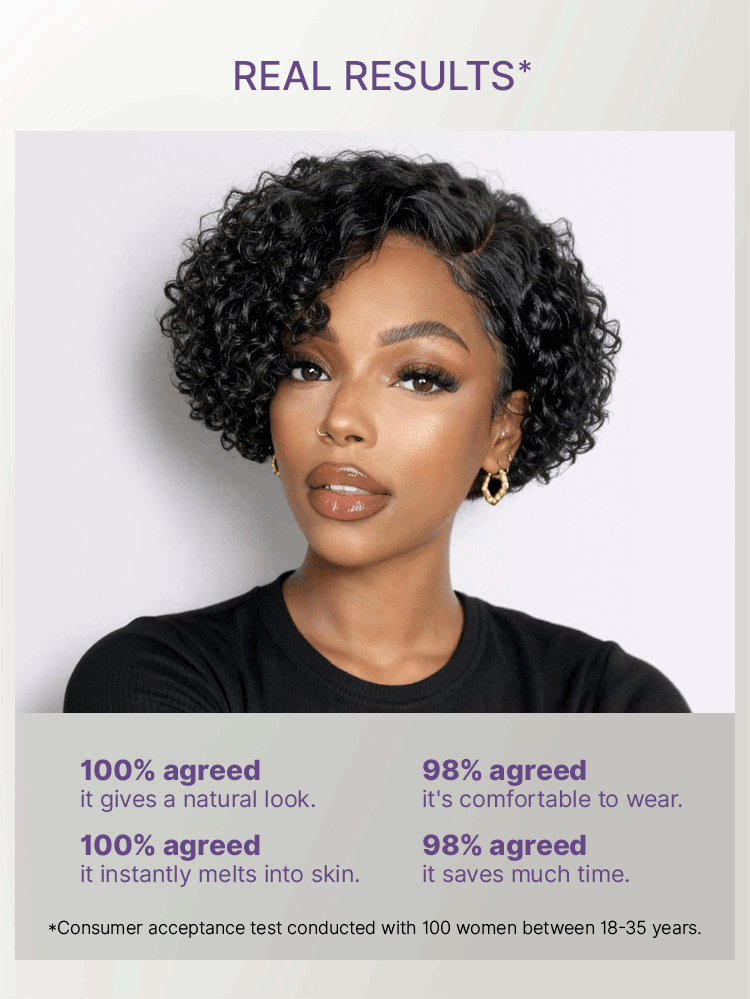 The Power Player | Natural Black / Brown Highlight Water Wave Pixie Cut Glueless Minimalist HD Lace Short Curly Wig-19