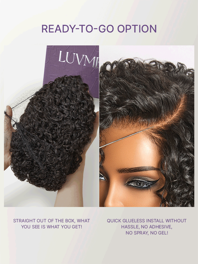 The Power Player | Natural Black / Brown Highlight Water Wave Pixie Cut Glueless Minimalist HD Lace Short Curly Wig-20