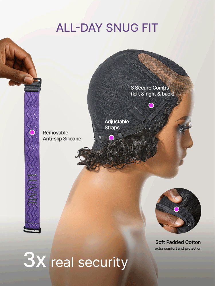 The Power Player | Natural Black / Brown Highlight Water Wave Pixie Cut Glueless Minimalist HD Lace Short Curly Wig-22