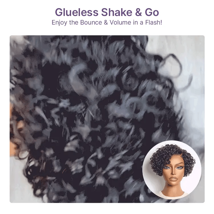 Luvme Hair water wave pixie cut wig with short curly water wave style, HD lace, glueless, minimalistic, natural look.