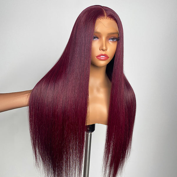 Luvme Mystery Mulberry Silky Straight 4x4 closure lace glueless wig with natural hair texture and parting, styled for a sleek look