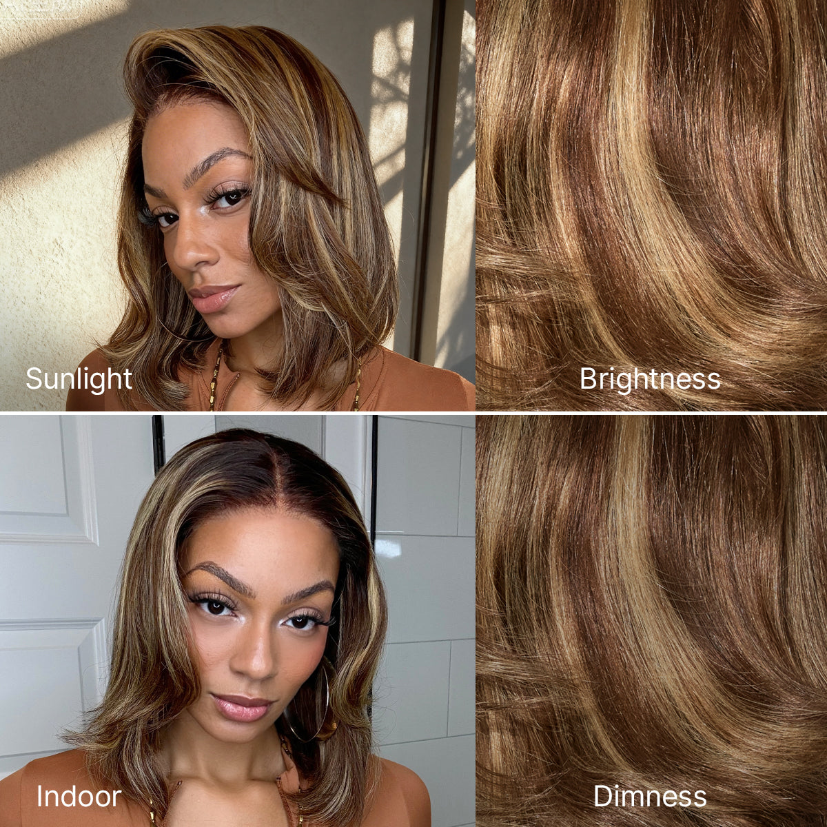 Blonde Highlight / Brown Highlight Short Layered Bob Wig Glueless 5x5 Closure Pre-Cut Lace Wig-35