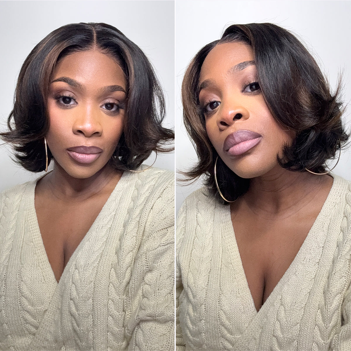 Blonde and brown layered short glueless bob wig with 5x5 lace closure from Luvme Hair, showcasing natural highlights and pre-cut lace.