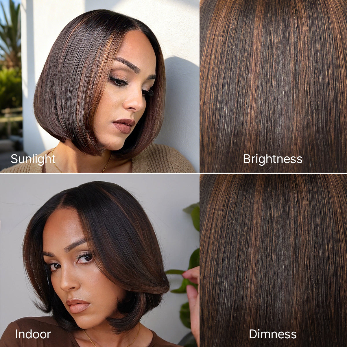 Blonde and brown highlight short layered bob wig with 5x5 lace closure, glueless design from Luvme Hair.