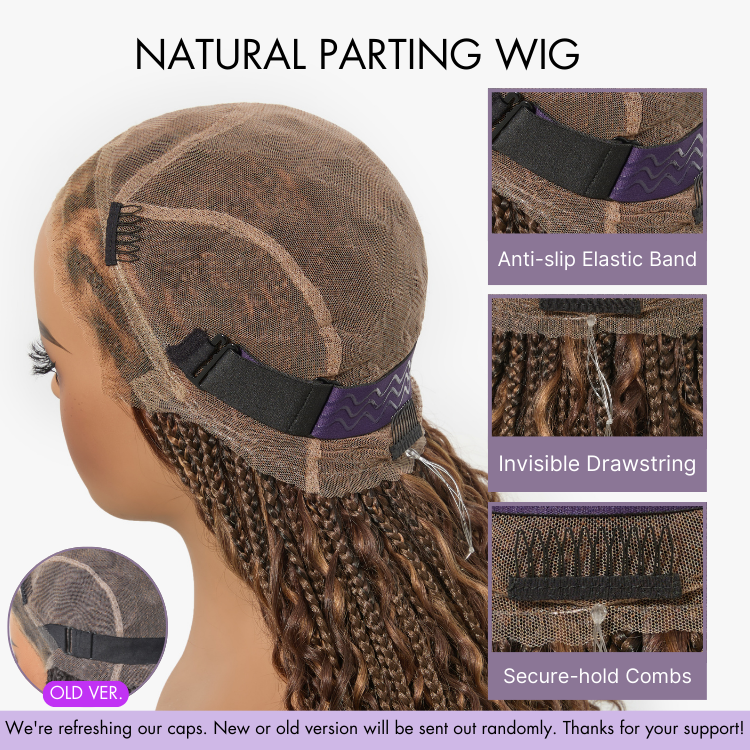 Readitress™ Light Weight Flexi-Fit Invisi Drawstring Cap Full Lace Knotless Boho Curls Braided Long Wig Super Natural Scalp-68