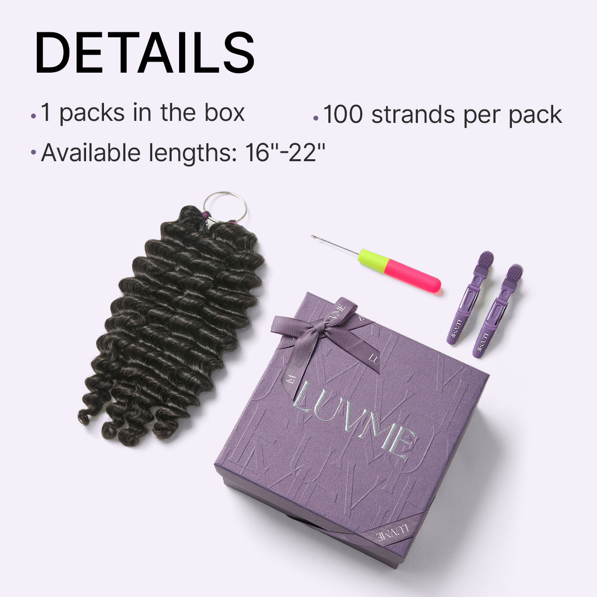Luvme Hair Readitress™ pre-separated feather crochet human hair in deep wave and Burmese curly styles for protective boho braids.